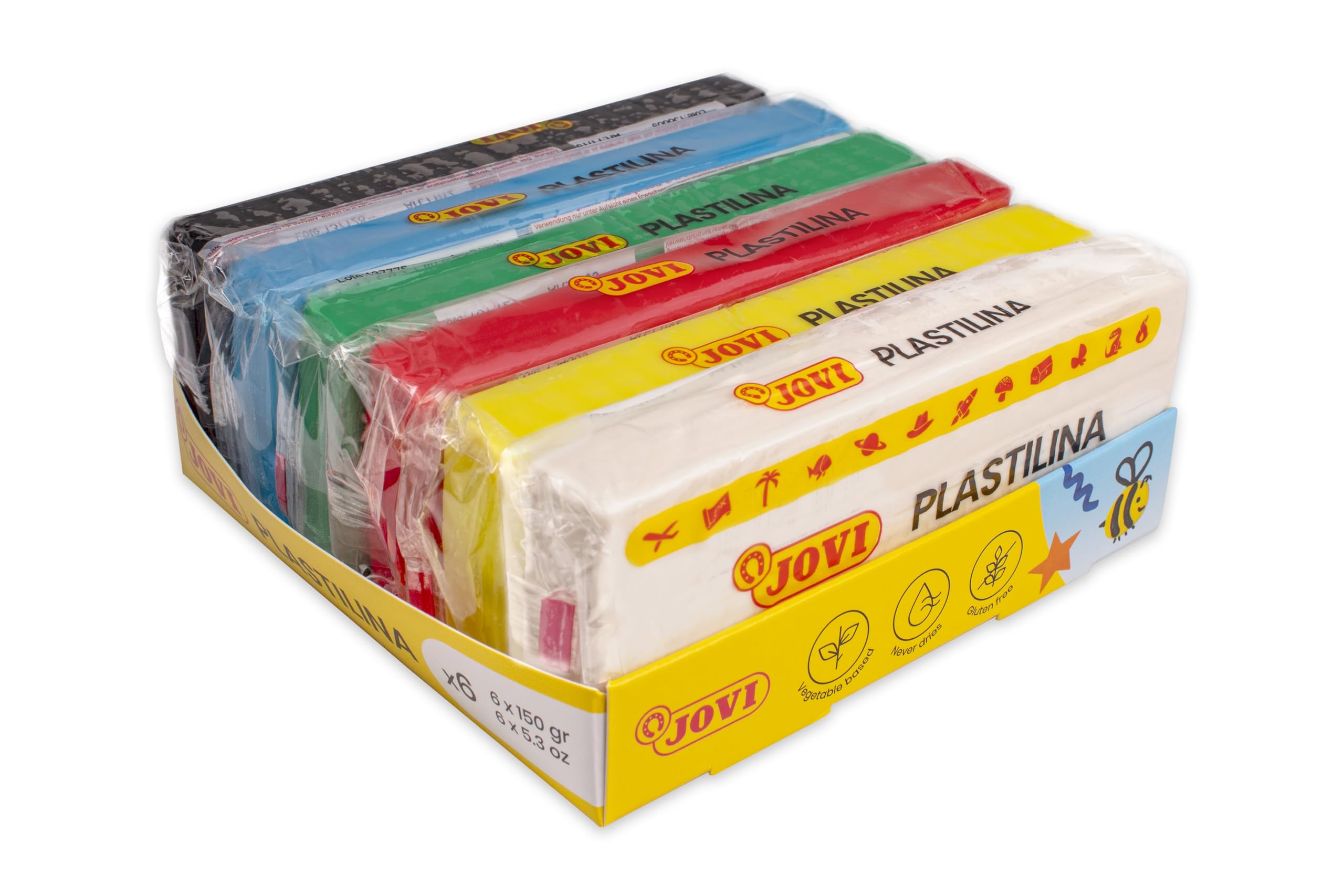 Jovi - Plasticine - Case with 6 Tablets of 150 g, Assorted Colours, Gluten Free