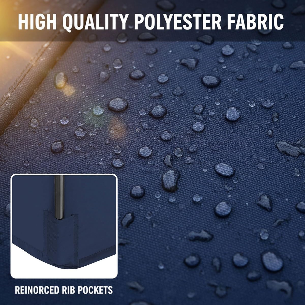 Outdoor Umbrella Replacement Canopy, 6 Ribs 8 Ribs Patio Umbrella Replacement Top Cover, 6.6ft 9 ft 10ft 13ft Waterproof Umbrella Top Canopy Fabric Replacement Canvas(Blue and White,9.8FT 6-Ribs)