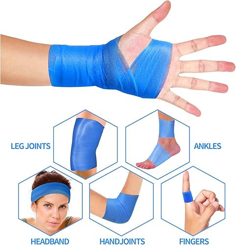 Miniatura 3 de ADMITRY Cinta deportiva para envolver previamente, 6 rollos de diademas negras para el cabello, envoltura deportiva de espuma, beige, blanco, azul,