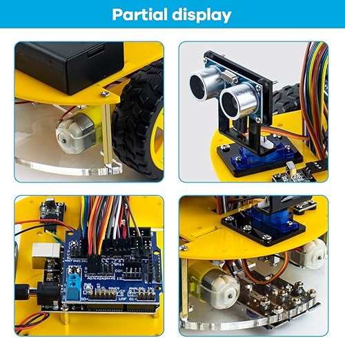 Miniatura 5 de LAFVIN Kit de coche robot inteligente incluye sensor ultrasónico, placa R3 compatible con Arduino IDE con tutorial
