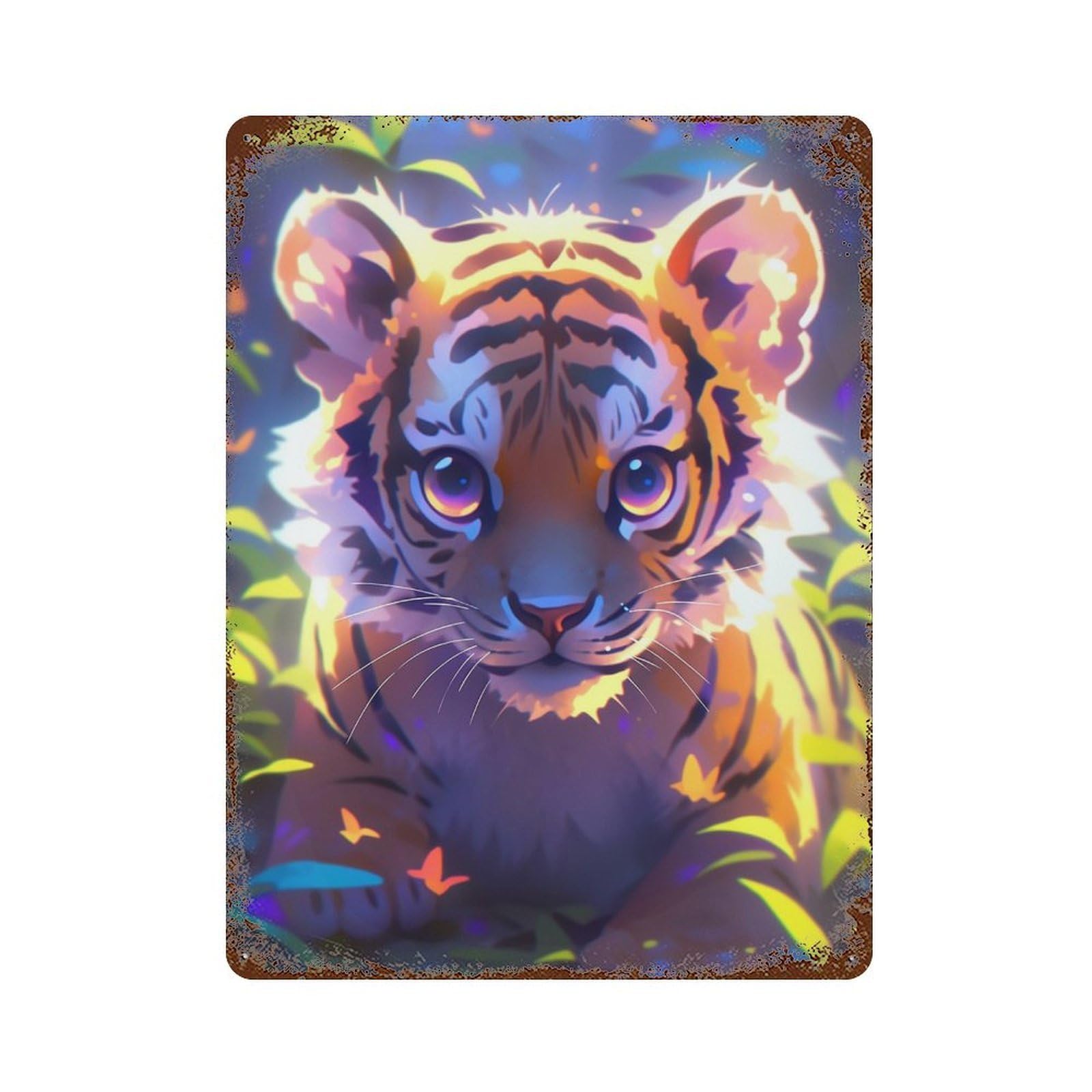 Glowing Tiger Cub Art Print 15.7"x11.8" Decorative Tin Sign, Retro Wall Decor for Bistro, Counter And Cafe Decor