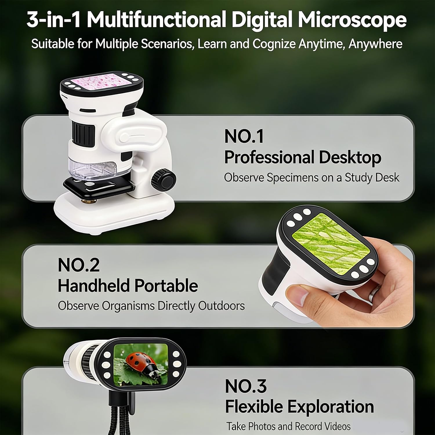 2Inch Color Screen Digital Microscope Camera Handheld Magnifier with LED Light for Learning Digital Microscope for