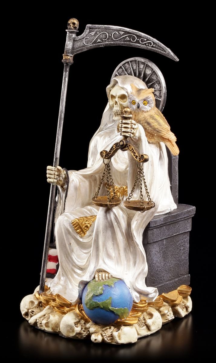 La Santa Muerte Figura Bianco Seduto - FANTASMA SQUARTATORE MESSICO DECORAZIONE Altare