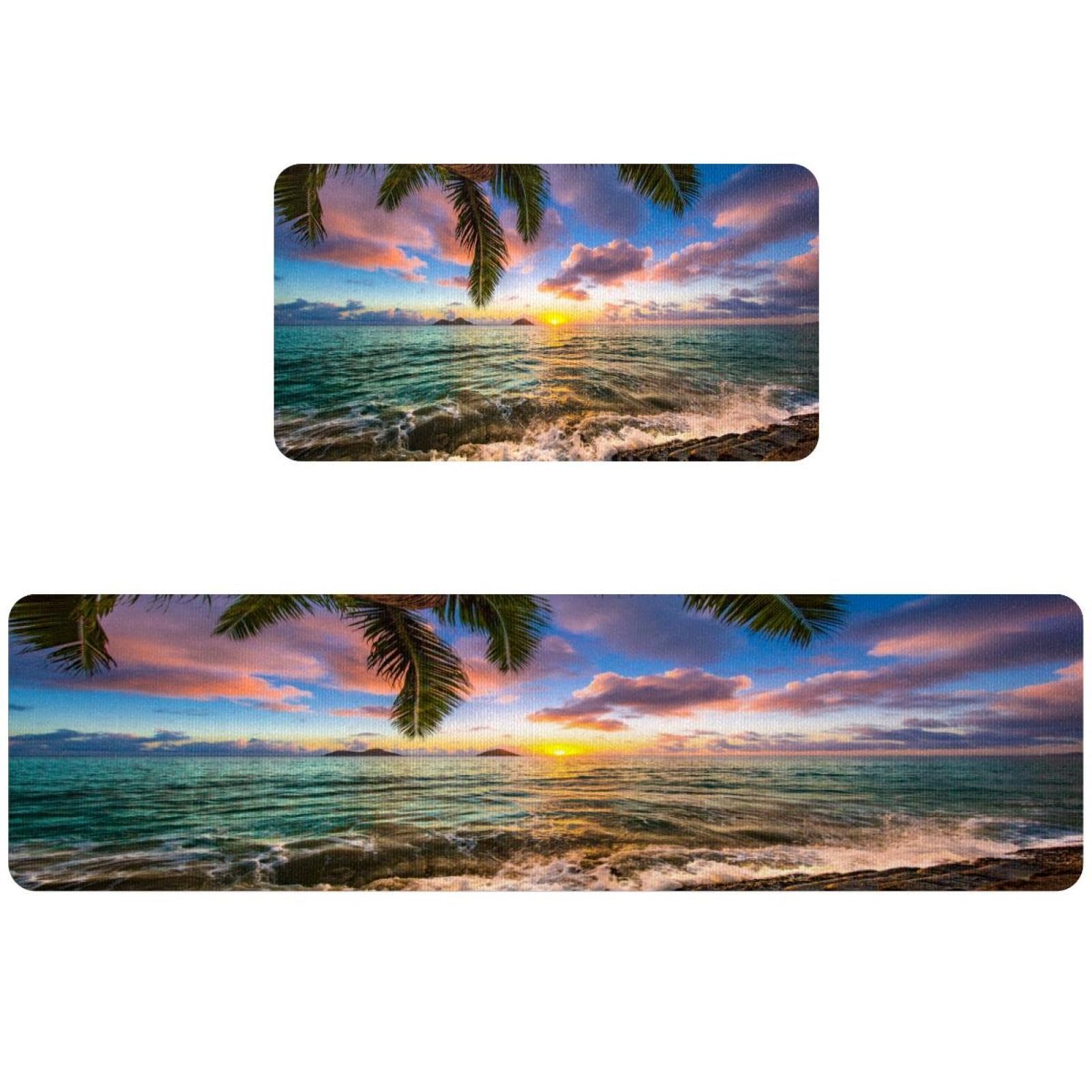 Lot de 2 tapis de cuisine antidérapants motif beau lever de soleil pour buanderie