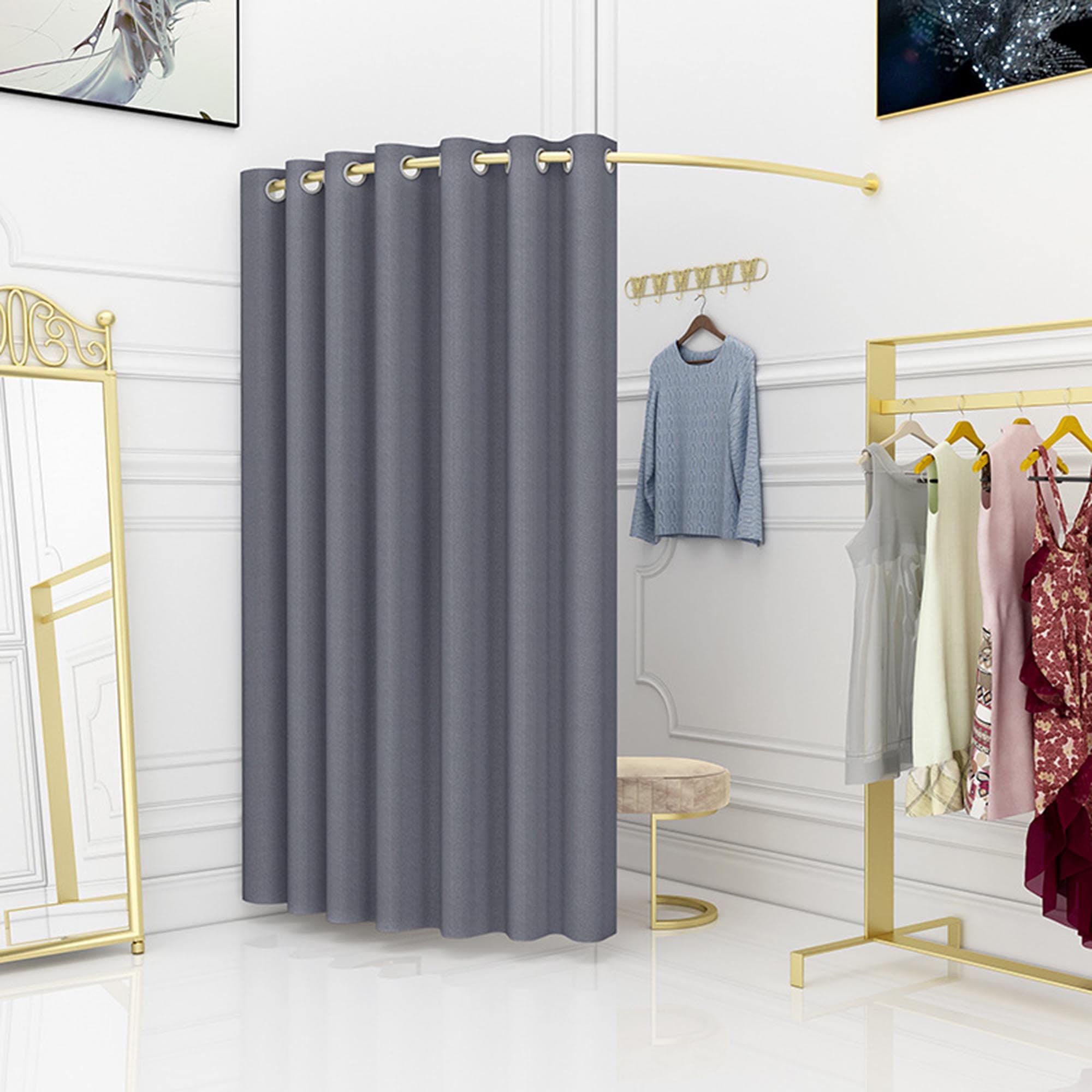 Barra de cortina portátil de metal para vestidor u oficina