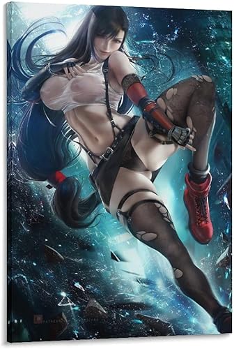 Póster de Tifa Lockhart Sexy Anime Posters + 18 pósteres de anime sexy sin censura, póster de arte en lienzo y arte de pared, póster moderno para