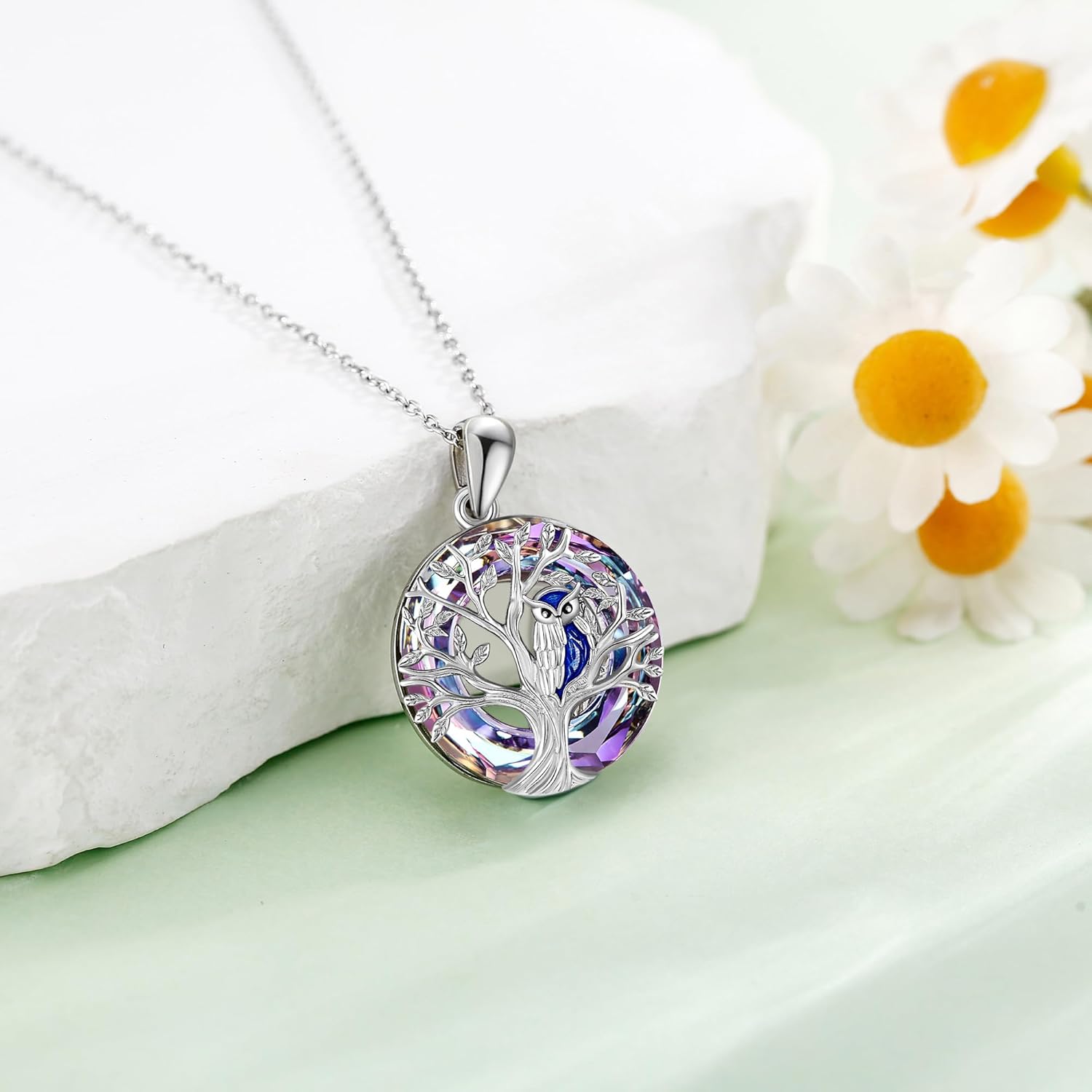 Owl Necklace 925 Sterling Silver Tree of Life Necklace With Crystal Owl Pendant Tree of Life Jewelry Owl Gifts for Women - Image 3