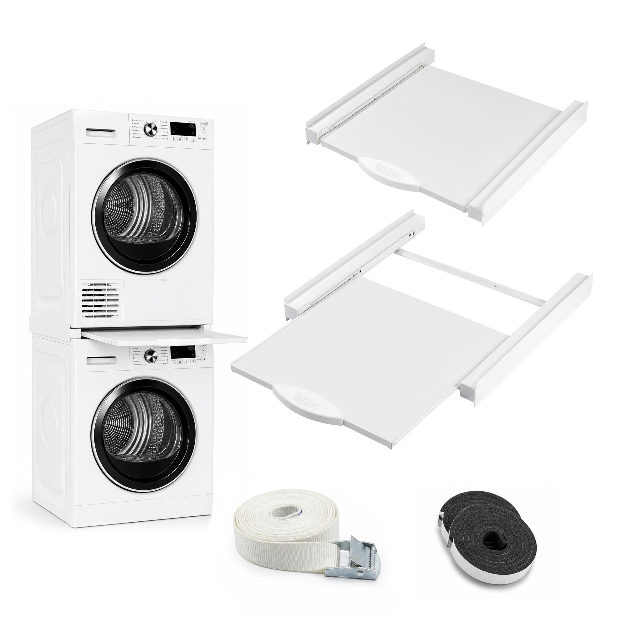 ROLLER Kappatos Zwischenbaurahmen Waschmaschine Trockner mit Schublade | Aluminium Verbindungsrahmen, 60x60 cm, Stapelrahmen Universal, 100 kg Tragkraft, Made in EU, Vormontiert