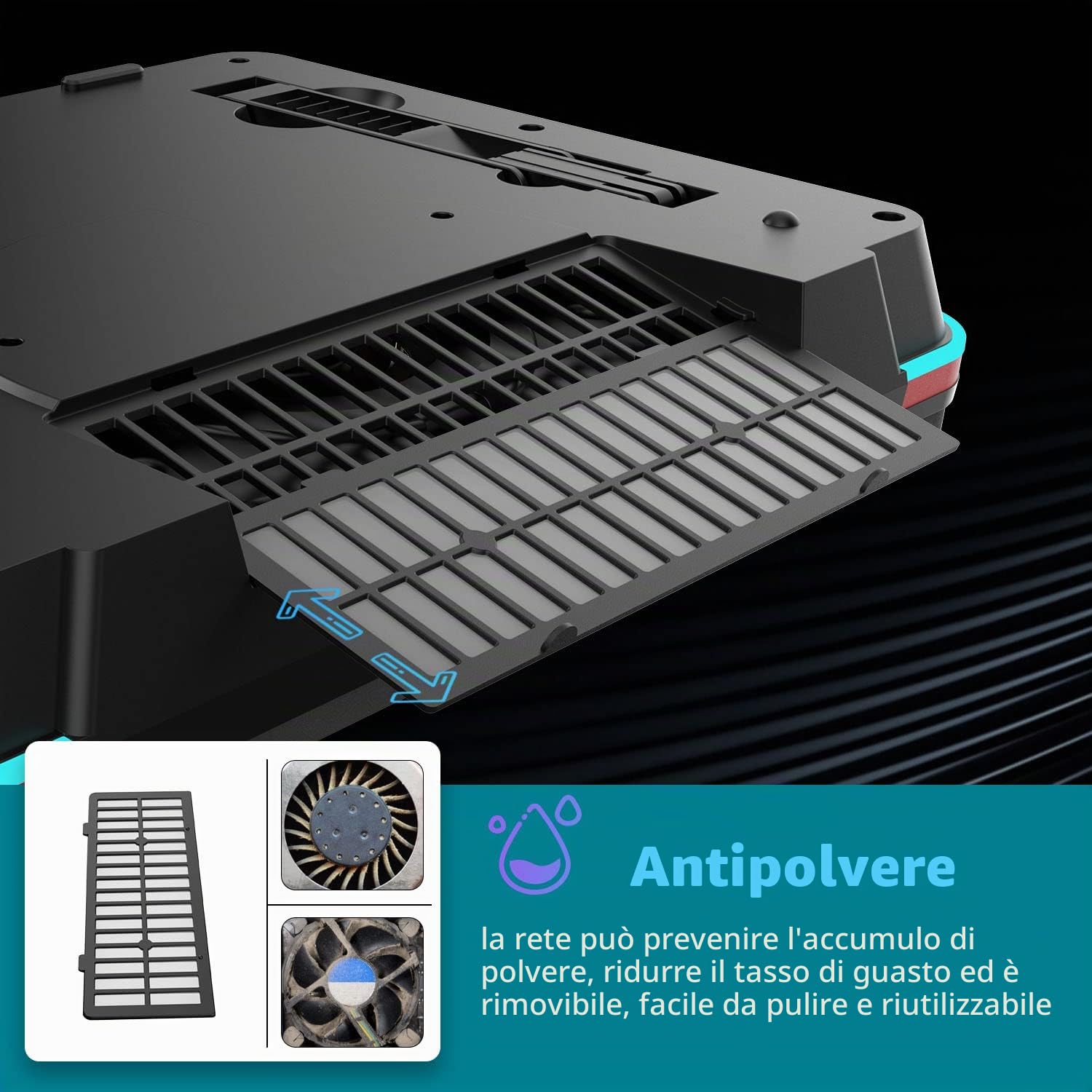 IETS GT500 Potente ventola turbo (5000 giri/min), pad di raffreddamento per laptop RGB con velocità continua, 43,9 cm (13,17,3") con 3 hub USB