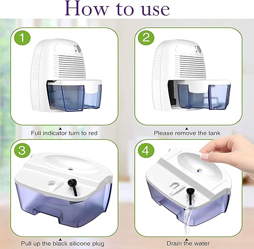 Miniatura 7 de Deshumidificador, deshumidificador pequeño y deshumidificadores silenciosos, 1200 pies cúbicos (215 pies cuadrados) de apagado automático,
