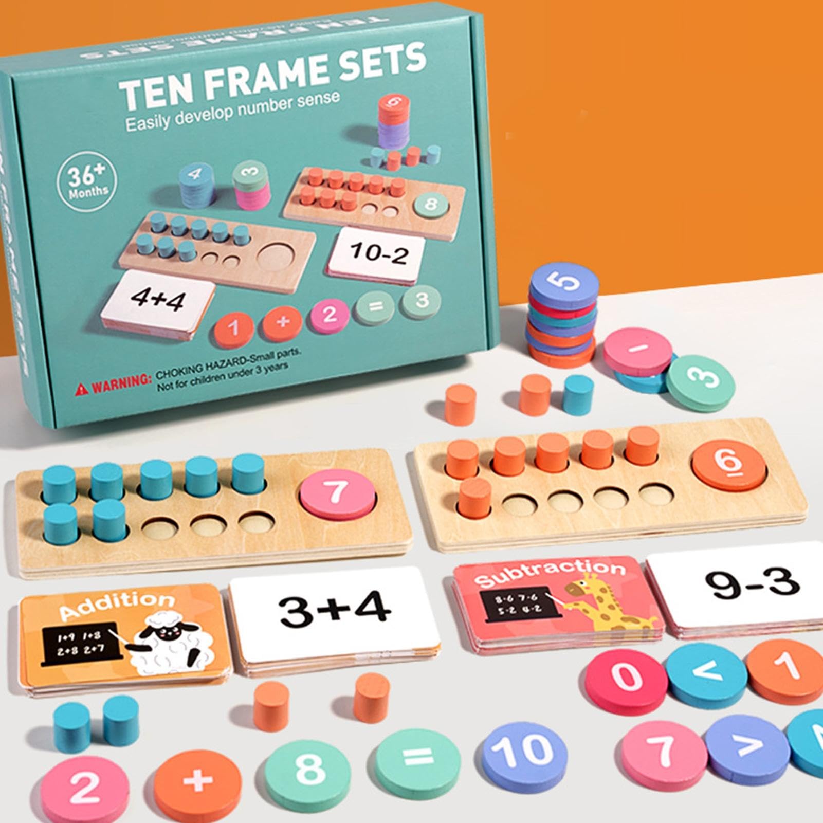Mathematisches Set aus Holz mit Rahmen, Holzbrett mit Rahmen, mathematische Manipulationsplatte, mathematischer Rahmen zum Zählen von Zahlen für den frühen Grundschulunterricht