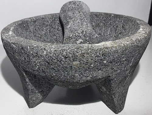 Hecho en México Genuino Mexicano Manual Guacamole Salsa Maker Volcánica Piedra de lava Molcajete/Tejolote Mortero y Maja Hierbas Especias Granos 6"
