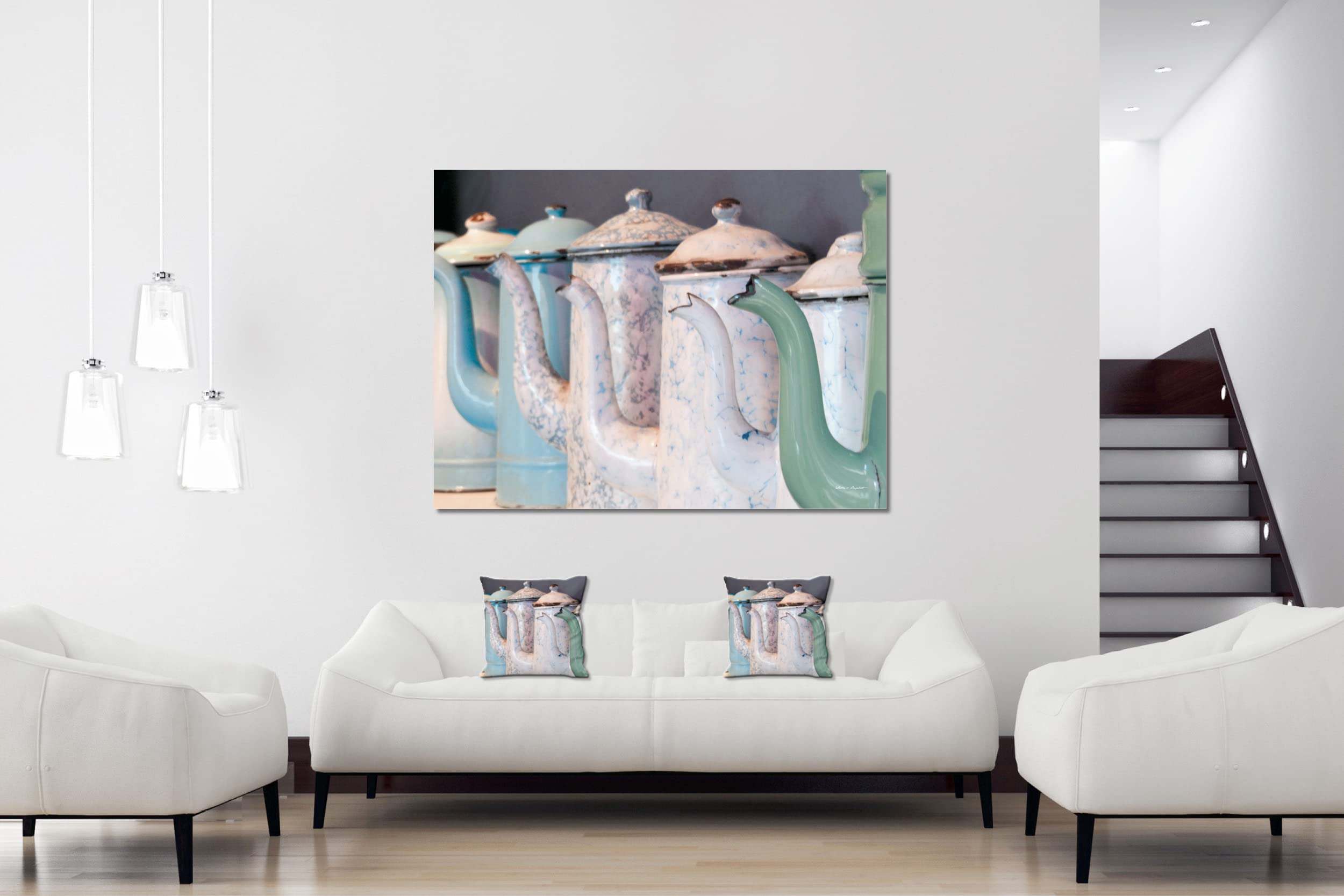 Kannen 4 - Foto-Kissen-Hülle Set (2 STK.) 40 x 40 cm | Kissen-Bezüge - passend zu Wandbild - Deko-Kissen - Küche Milch Milchkanne Geschirr Oma