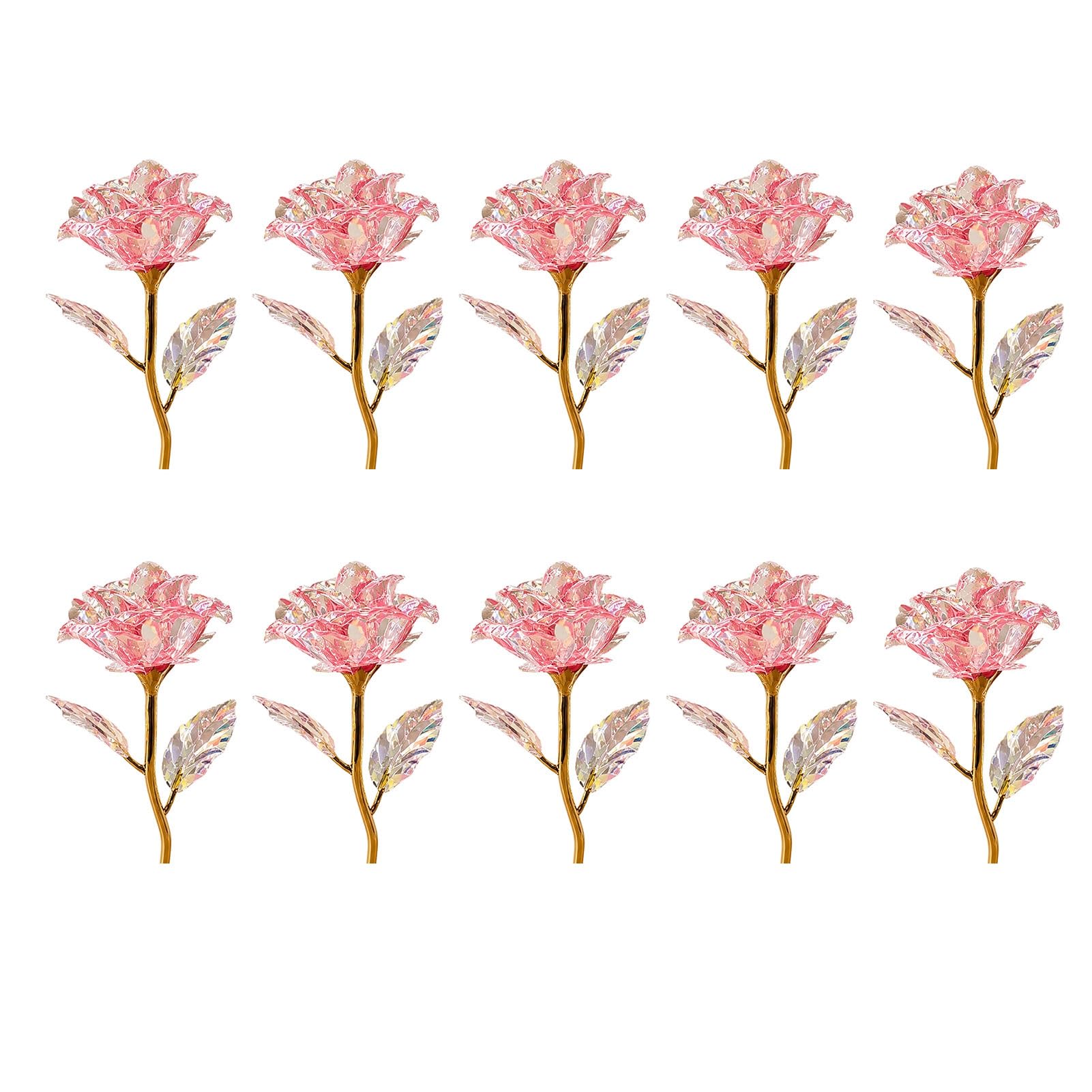 RetroNest Colorful Rainbow Artificial Rose Flower, Faux Crystal Forever Preserved Flower, Eternal Rose Gifts For Grandma Daughter Wife Girlfriend Pink 10pcs