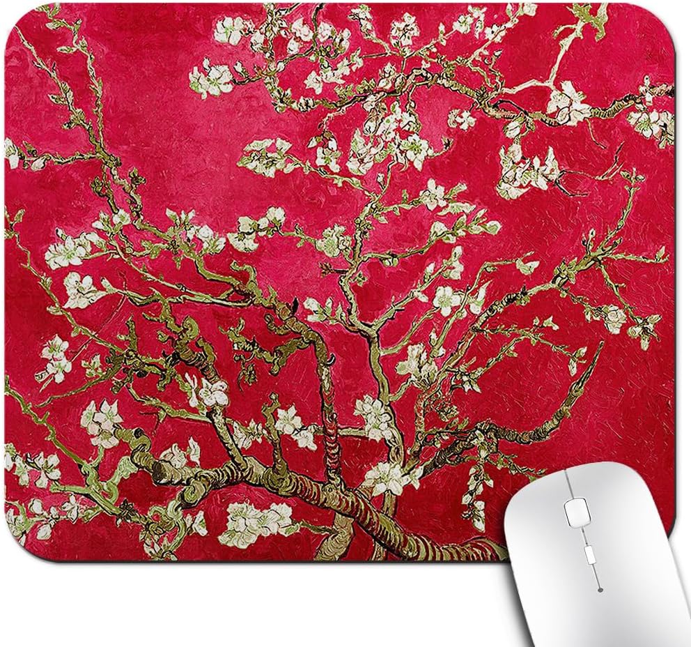 Famous Painting of Almond Trees Flowers Blossoms by Vincent Van Gogh Mouse Pad - Red