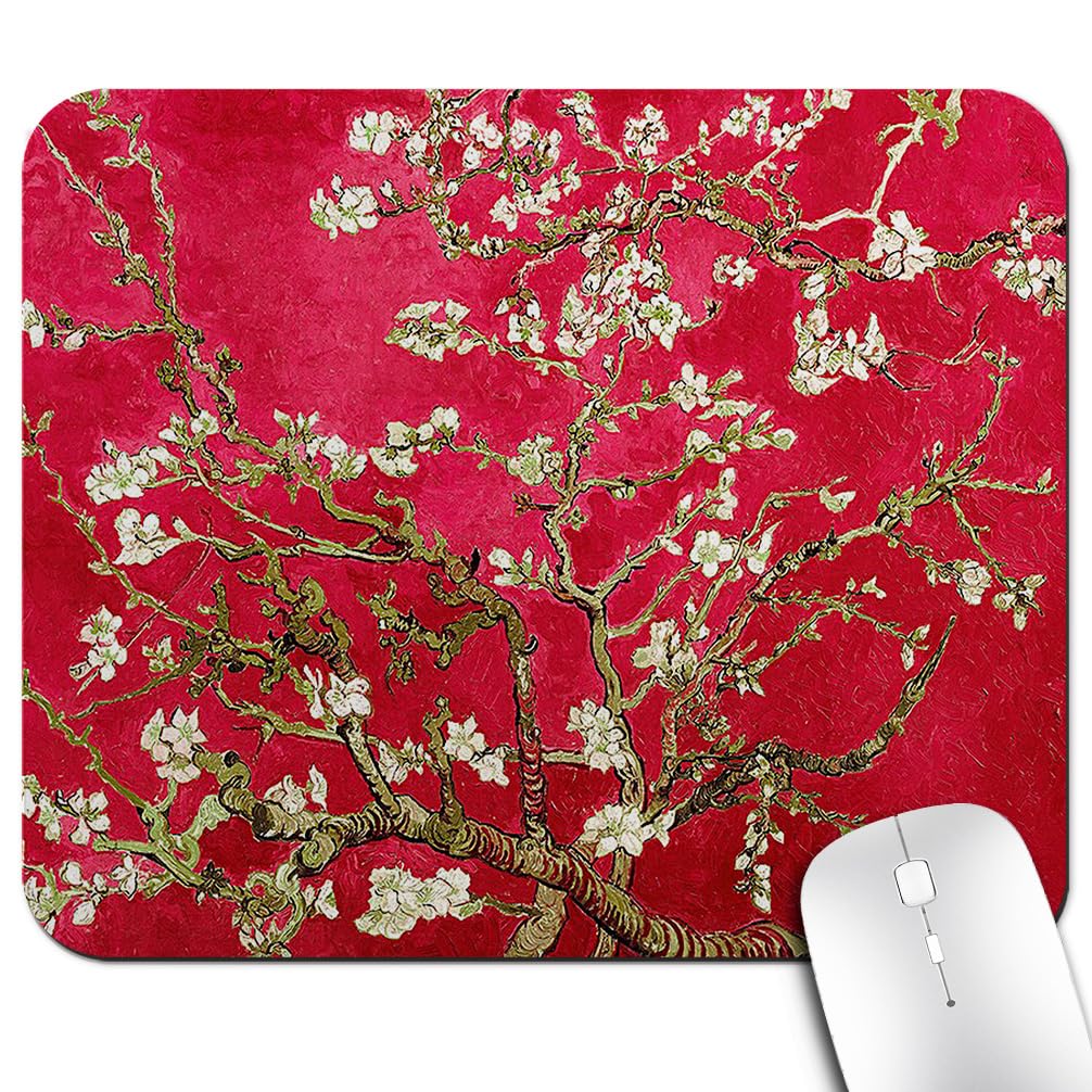 Famous Painting of Almond Trees Flowers Blossoms by Vincent Van Gogh Mouse Pad - Red