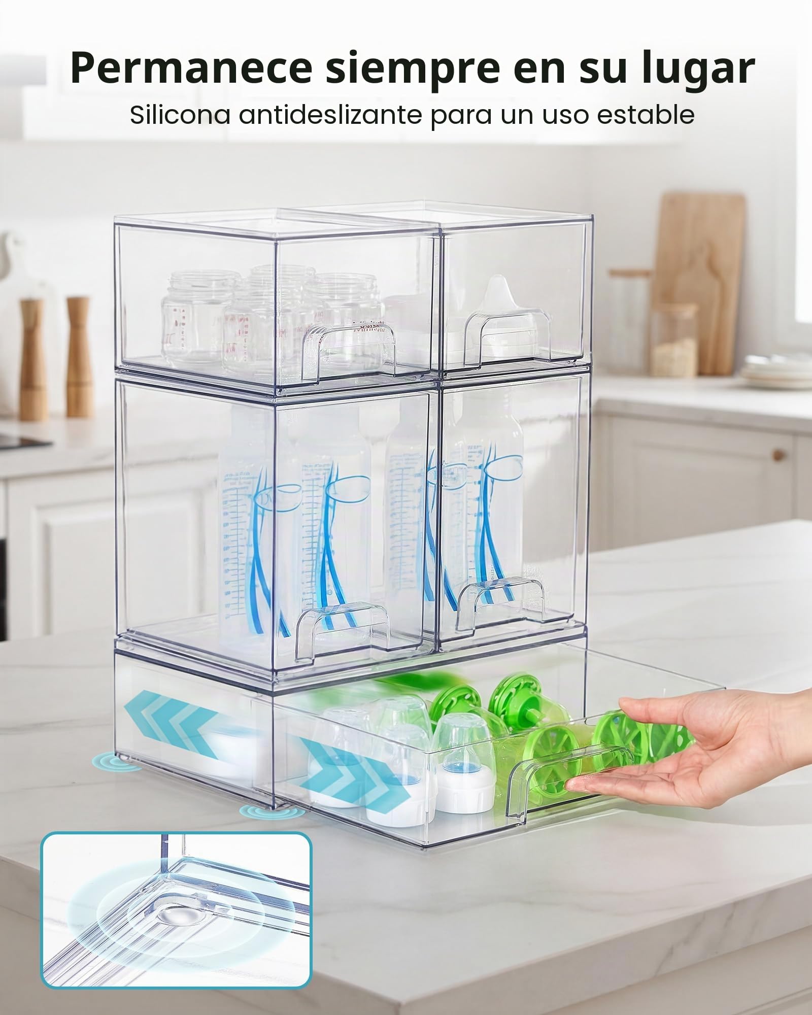Vtopmart - Juego de 5 cajones de almacenamiento apilables, contenedores organizadores transparentes de plástico para biberones, almacenamiento de artículos de belleza, ideal para encimera de cocina