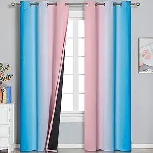 Pink and Blue Blackout Curtains 84 Inches Long, Ombre Grommet Thermal Insulated Blackout Curtains for Bedroom, Gradient Full Room Darkening Drapes for Living Room, 42x84 Inch,2 Panels