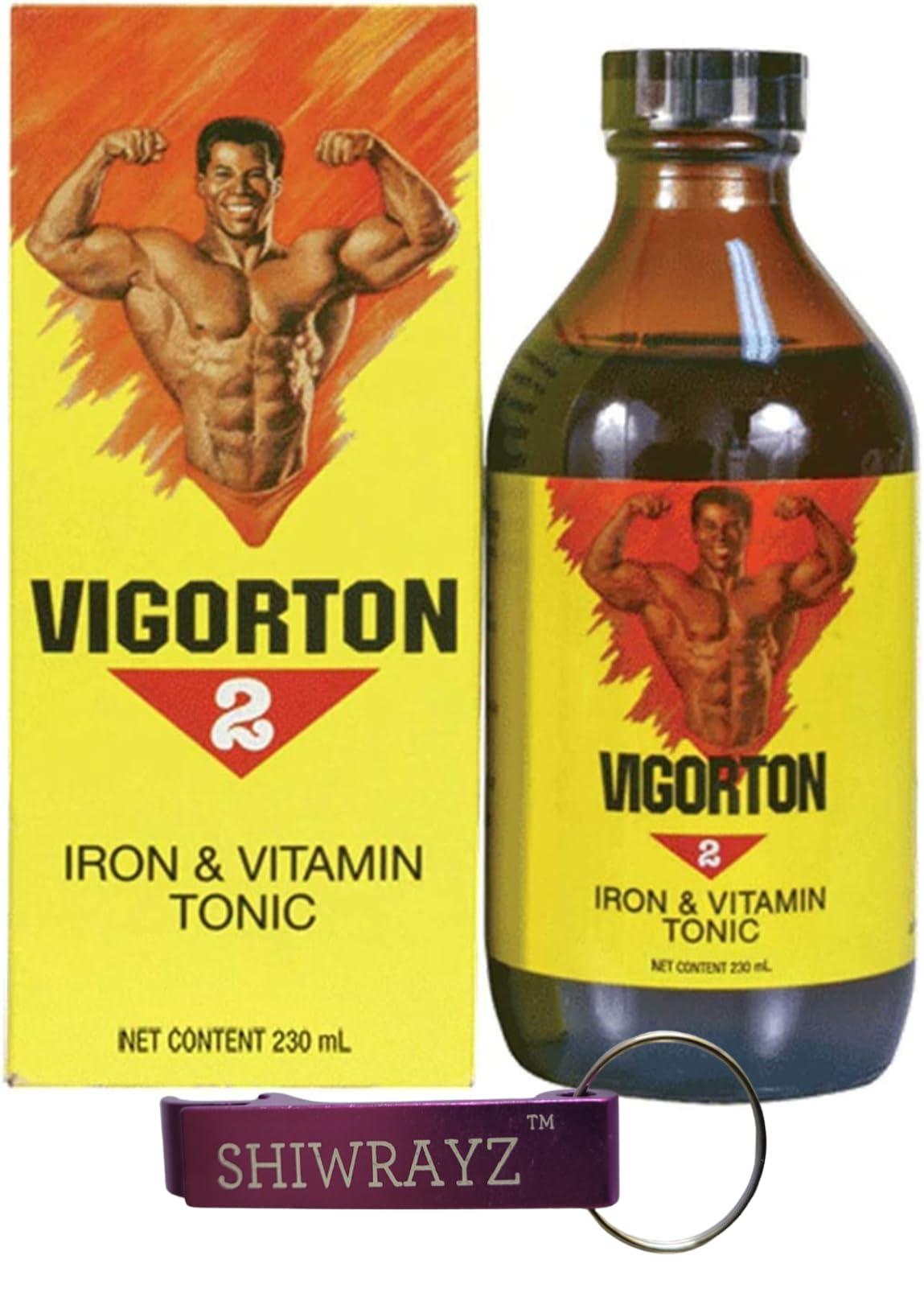 Vigorton 2 Iron & Vitamin Tonic 230ml (1 Pack) with 1 Keychain Bottle Opener. Jamaican Vigorton 2 Energy Tonic. Iron and Vitamin Tonic.