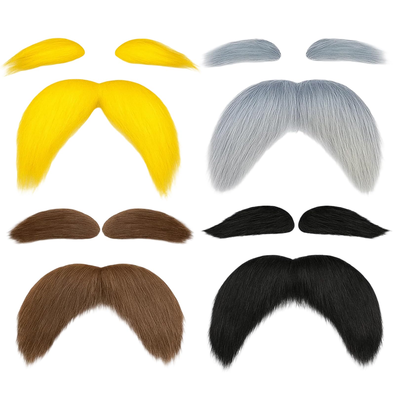 Fake Beard Fake Mustache Eyebrows Stick on Mustaches,4 PCS Fake Mustache and Eyebrows,Fake Beard Facial Hair Costume Accessories for Halloween Party Favors Cosplay Yellow