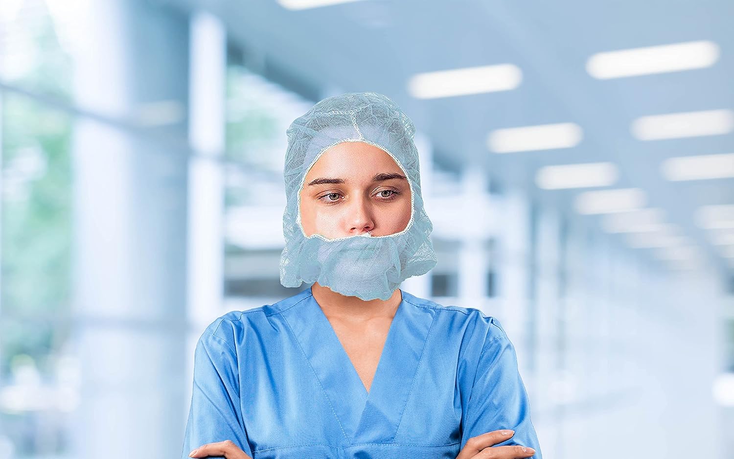 AMAZING Protective Hoods. Pack of 100 Disposable Blue Polypropylene 18 gsm Hooded Caps. Elastic Universal Size PPE Hair & Beard Covers for Industrial Use. Breathable, Unisex Head Protection. Open Face - - 