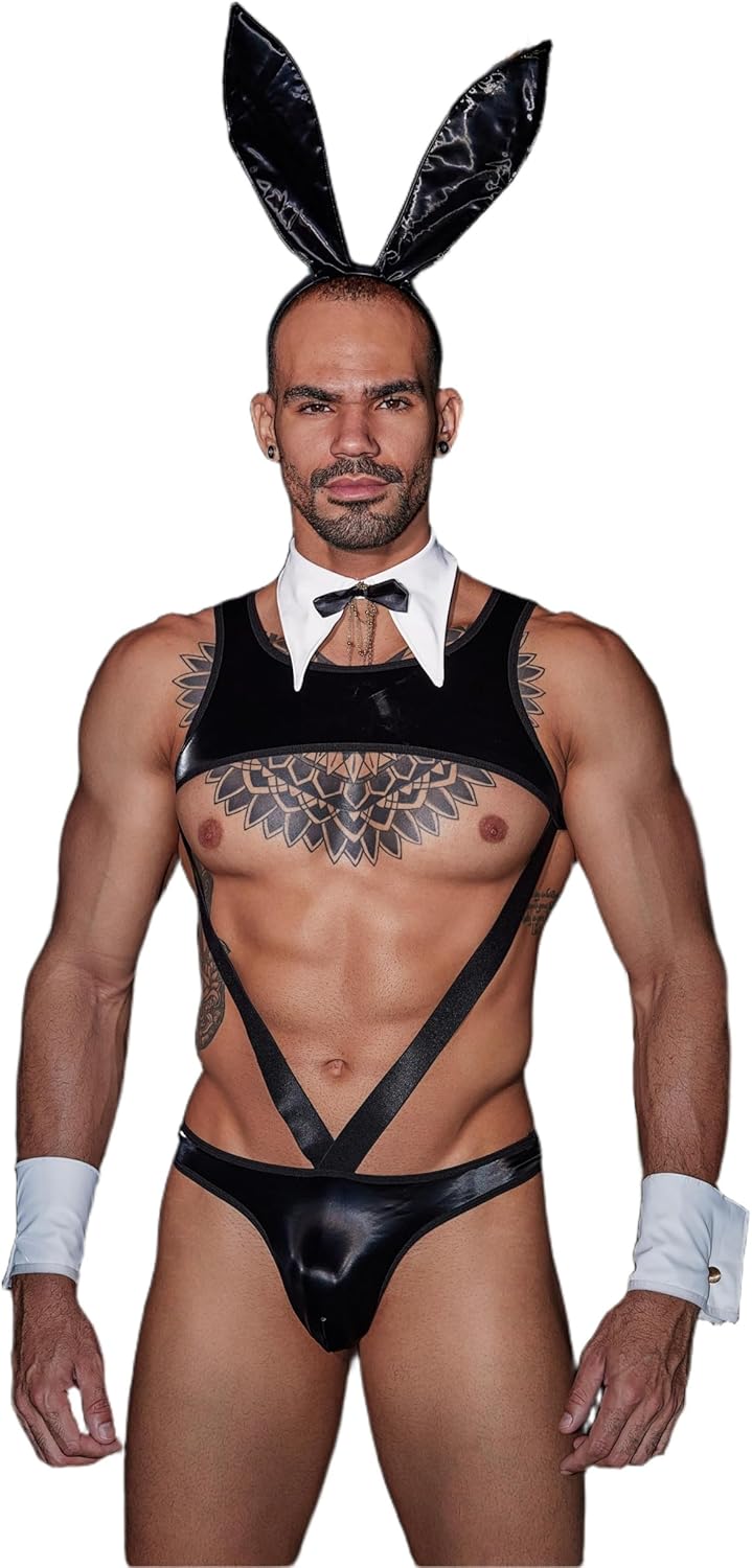 Mens Cosplay Costume Tuxedo Sexy Lingerie Set Role Play Rabbit Man Uniform Gay Bar Nightclub Outfit
