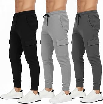 PB Mens Sweatpants 3-Pk Fleece Joggers for Men with Cargo Or Zipper Pockets, Athletic Sweatpants & Mens Joggers Sizes SXL