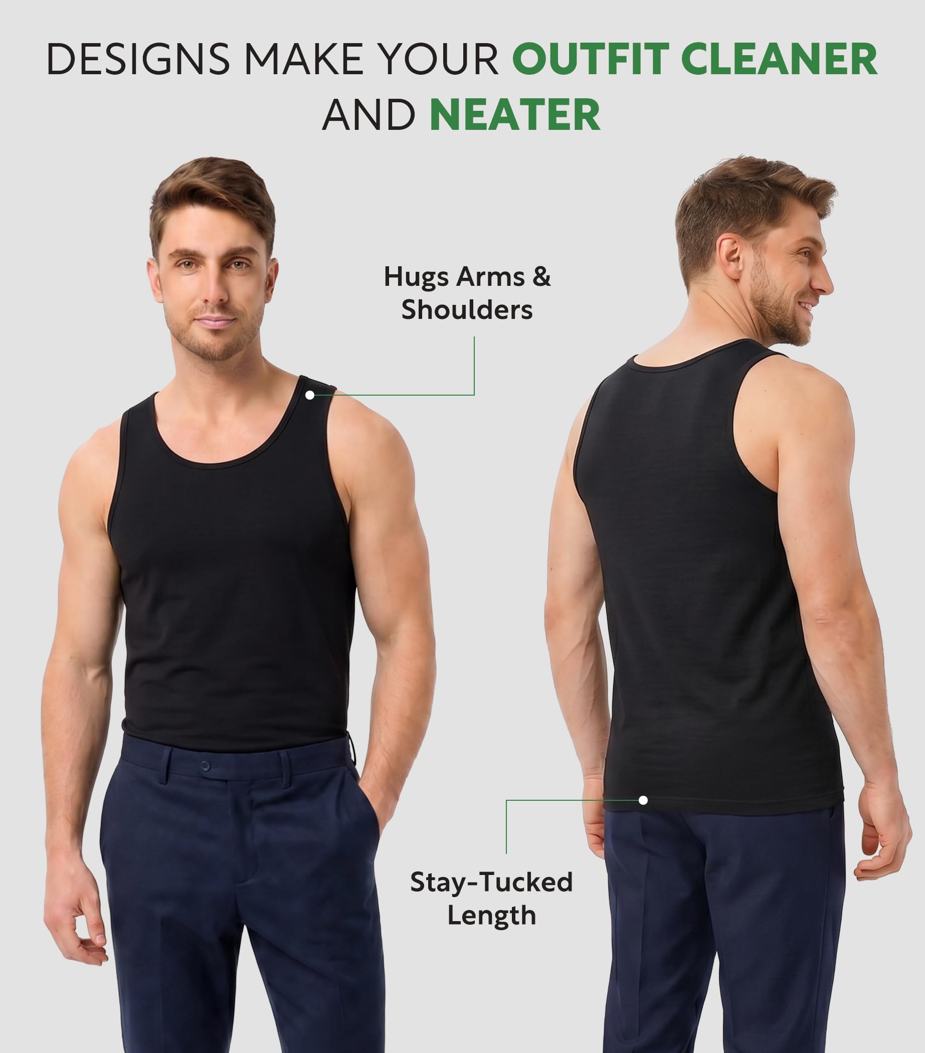 DA Men's 3 Pack Bamboo Fiber V-Neck Tank Tops | Fresco, leggero, elastico, traspirante, girocollo o scollo a V, liscio sotto camicie per lavoro e uso quotidiano