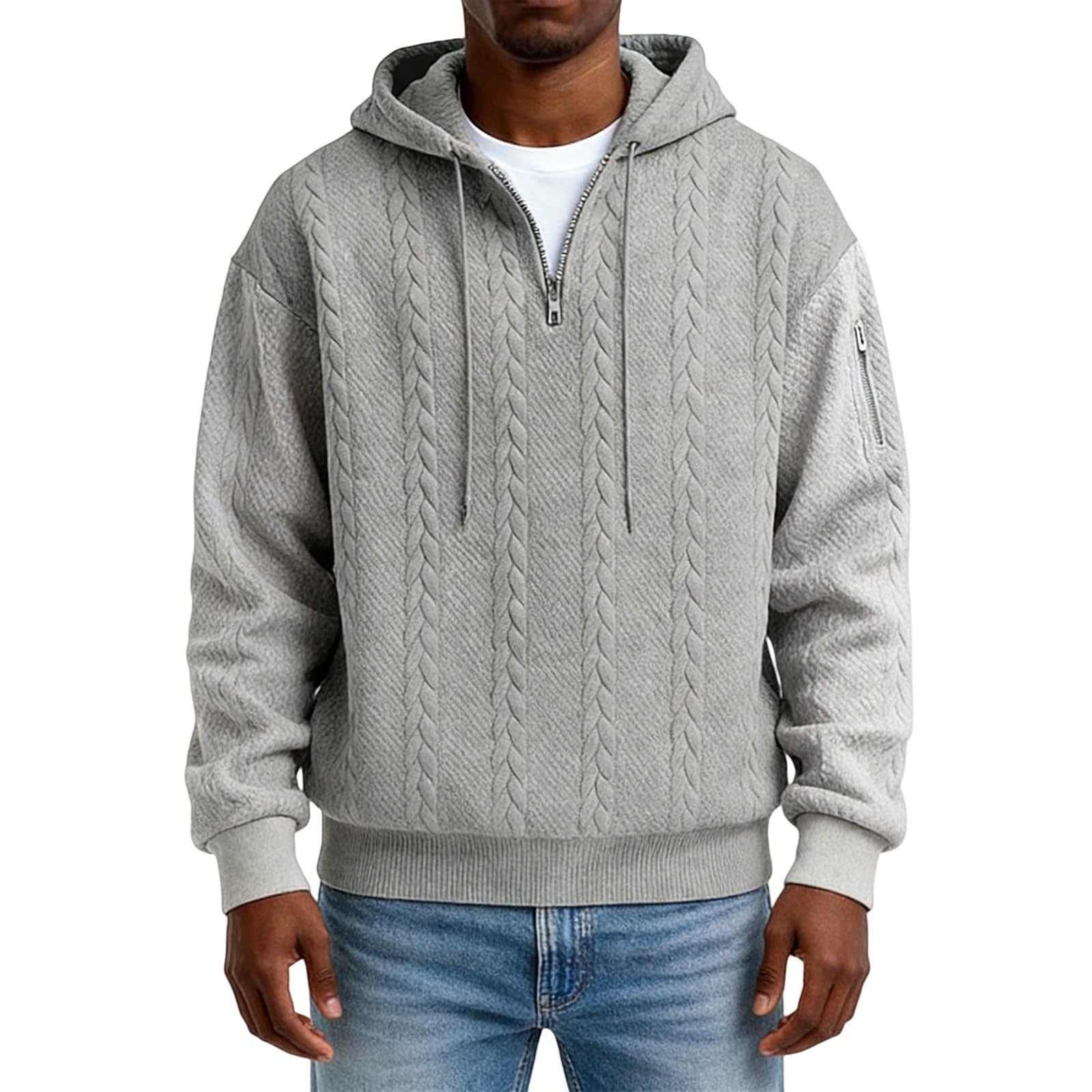 Chunotu - Felpa da uomo con cappuccio e cerniera a un quarto | Tinta unita Manica Lunga Coulisse Maglioni Con Tasche Texture Atletica Allenamento Caldo Maglione Abbigliamento