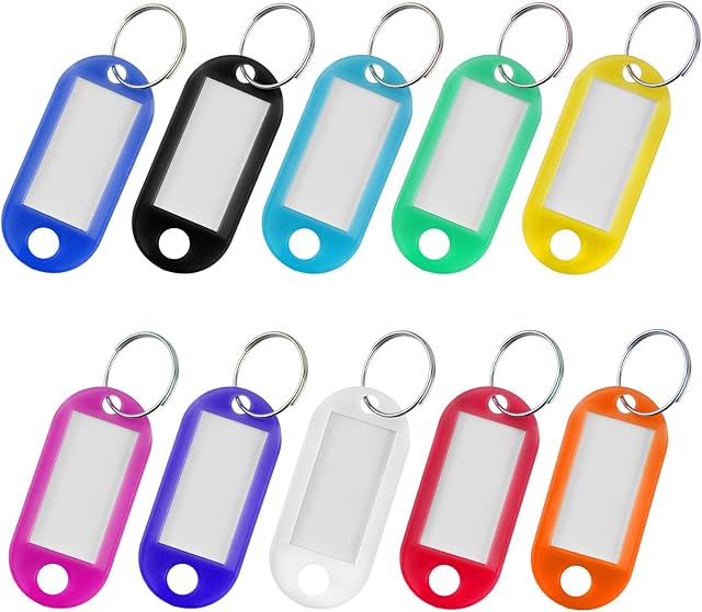 Key Tags, Pack of 20 Key Fobs Key Tags with Labels Name Tags with Split Ring ID Keyring Tags for Luggage Pet Name Memory Stick Tags-10 Colors