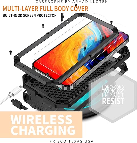 Miniatura 3 de Lunivop Funda de metal compatible con iPhone 14 Plus, protección de cámaras de alta resistencia, protección completa de 360 grados con protector de