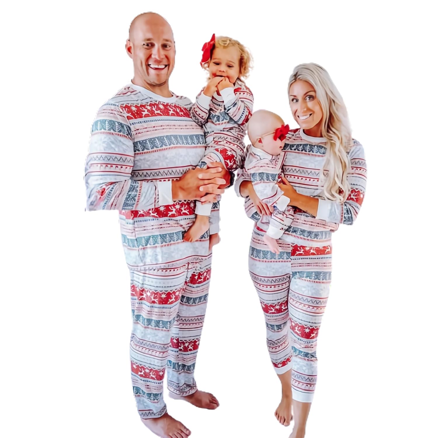 GGEROUChristmas Pajamas For Family, Classical Christmas Reindeer and Snowflake Patterned Sleepwear，Matching Christmas PJs Set for Dad Mom and Kids Baby
