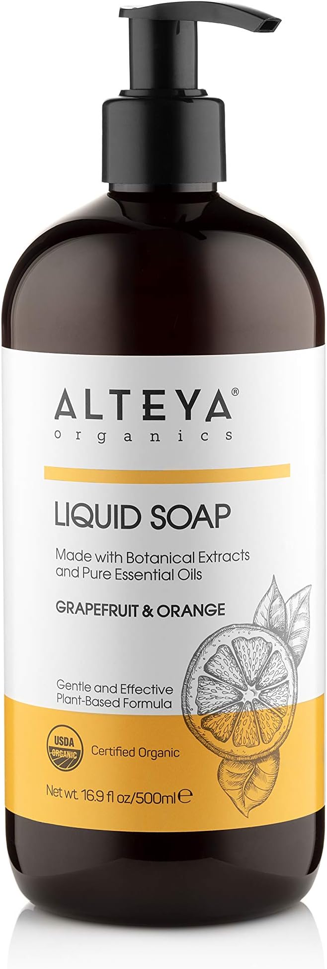 Alteya Liquid Soap Grapefruit & Orange USDA Certified Organic Body Cleanser, 500 mLUSDA Organic
