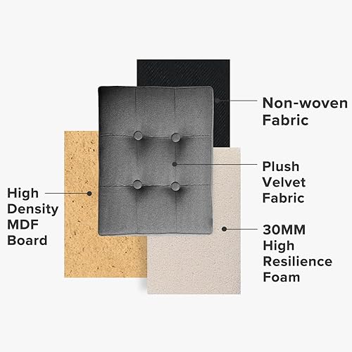 Miniatura 53 de LINMAGCO Taburete otomano plegable con bolsillo lateral, moderno, corto, sofá, tela de lino, 17 x 13 x 13 x 13 (color azul niebla) azul (Fog