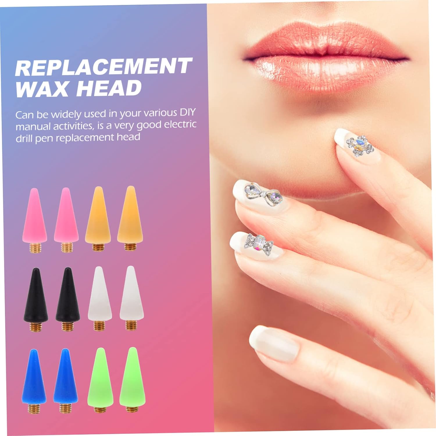 Nail Art Pen Tip Wax 12pcs Rhinestone Picker Tool 6 Colors for Nail Jewelry Easy Install Remove