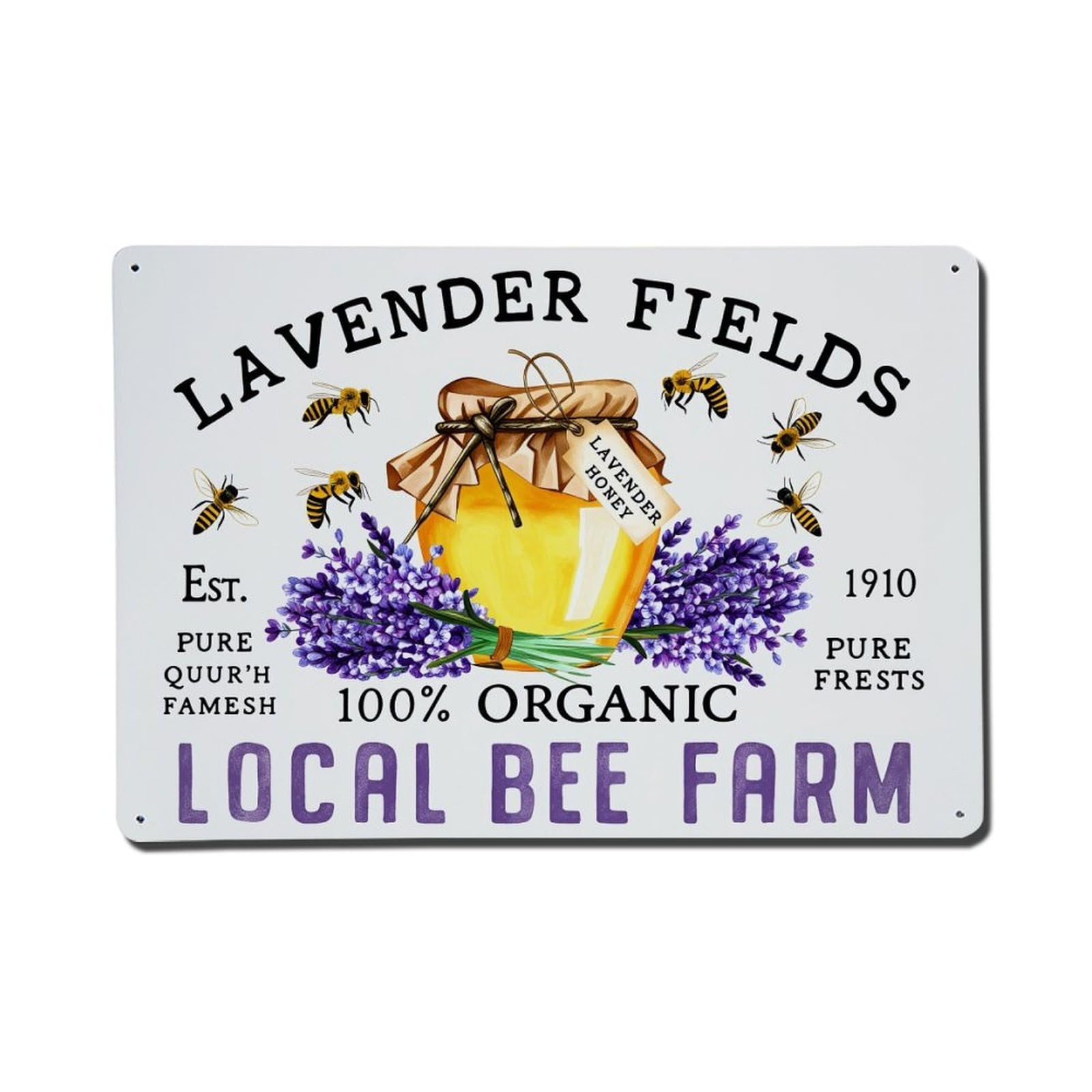 Lavender Honey Jar Bees Flowers Retro Metal Tin Sign, Vintage Metal Poster for Home, Gaming Room, Studio Workshop,Bar,Garage Wall Art Decor 8x12 Inch