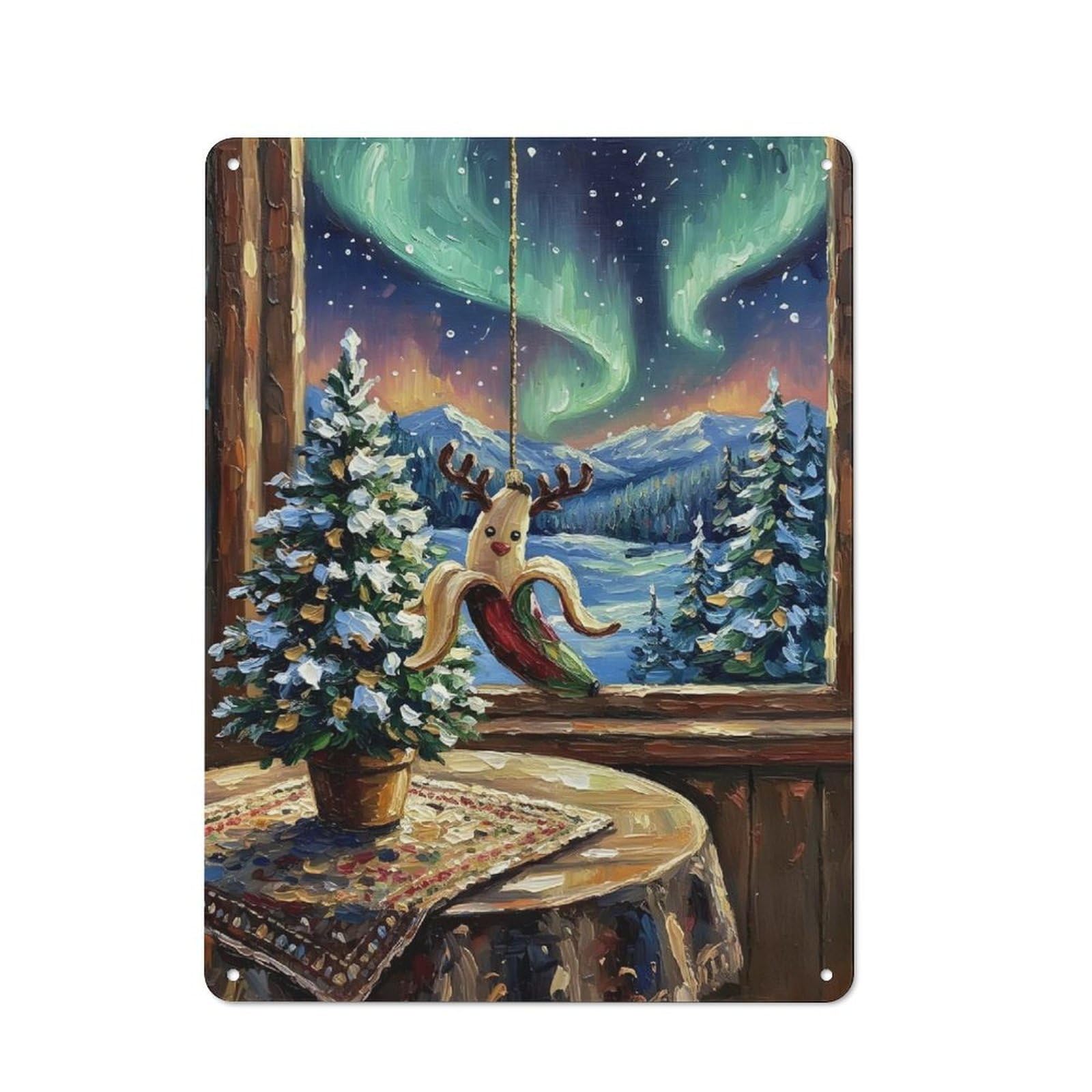 Junmoney Style-3 Old Style Christmas Banana Reindeer Ornament Painting Metal Sign 40X30cm, Bar Wall Plaque For Diner, Restaurant, Shed Or Kitchen