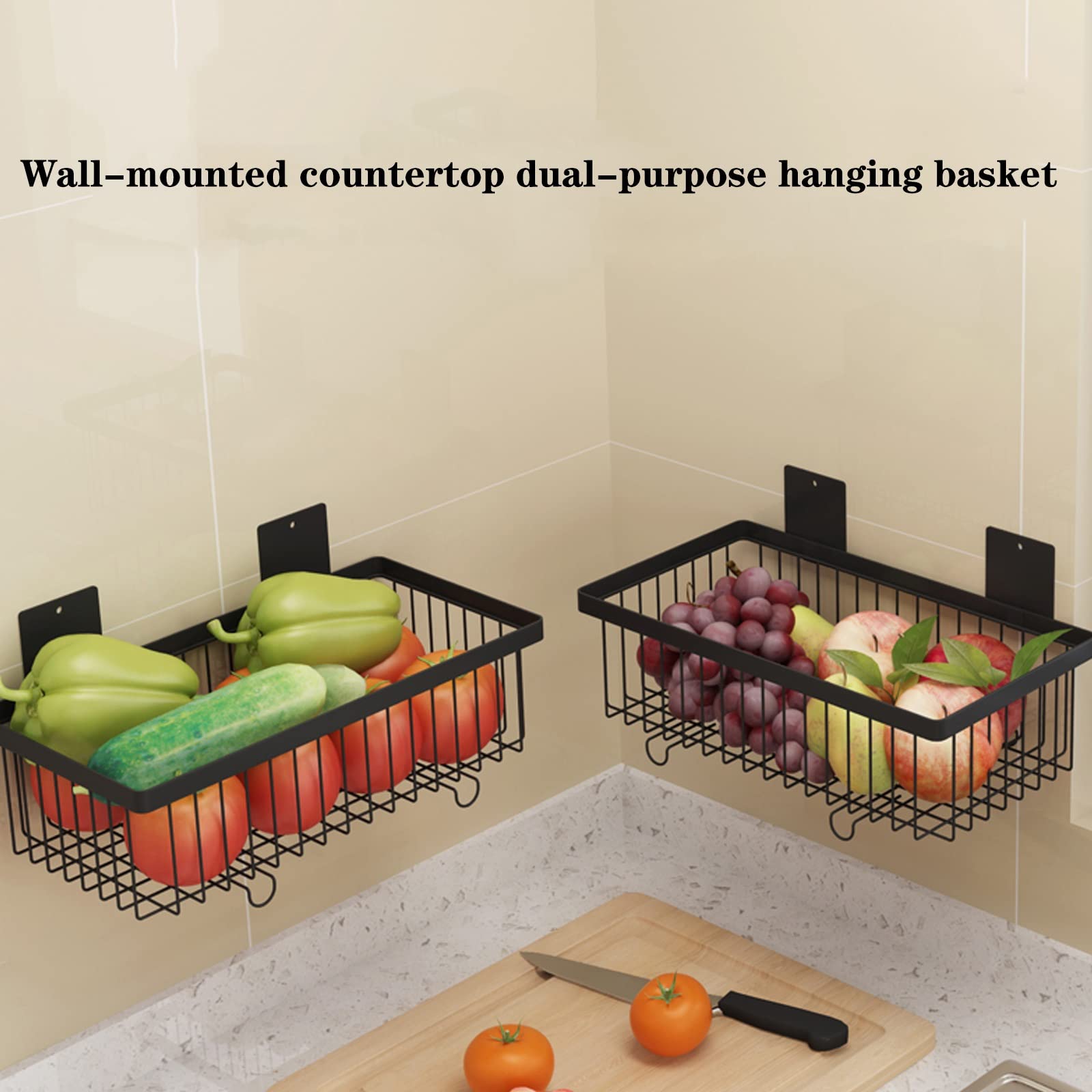 HJXGQJM Estante De Frutas Frutero De 2 Pisos Cesta De Frutas Metálica,Cesta De Almacenamiento Montada En La Pared, Cesta De Frutas Y Vegetales De Metal Estante para Frutas y Verduras(Noir)