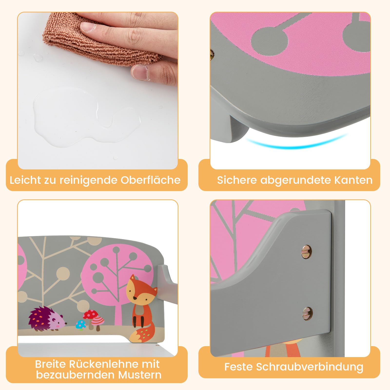 COSTWAY 3-IN-1 Kindertisch mit Sitzbank, Kindersitzgruppe mit 2 abnehmbaren Körben, Kindersitzbank mit stauraum, Spielzeugtruhe mit Rückenlehne, Sitztruhe Truhenbank für Kinderzimmer (Grau)