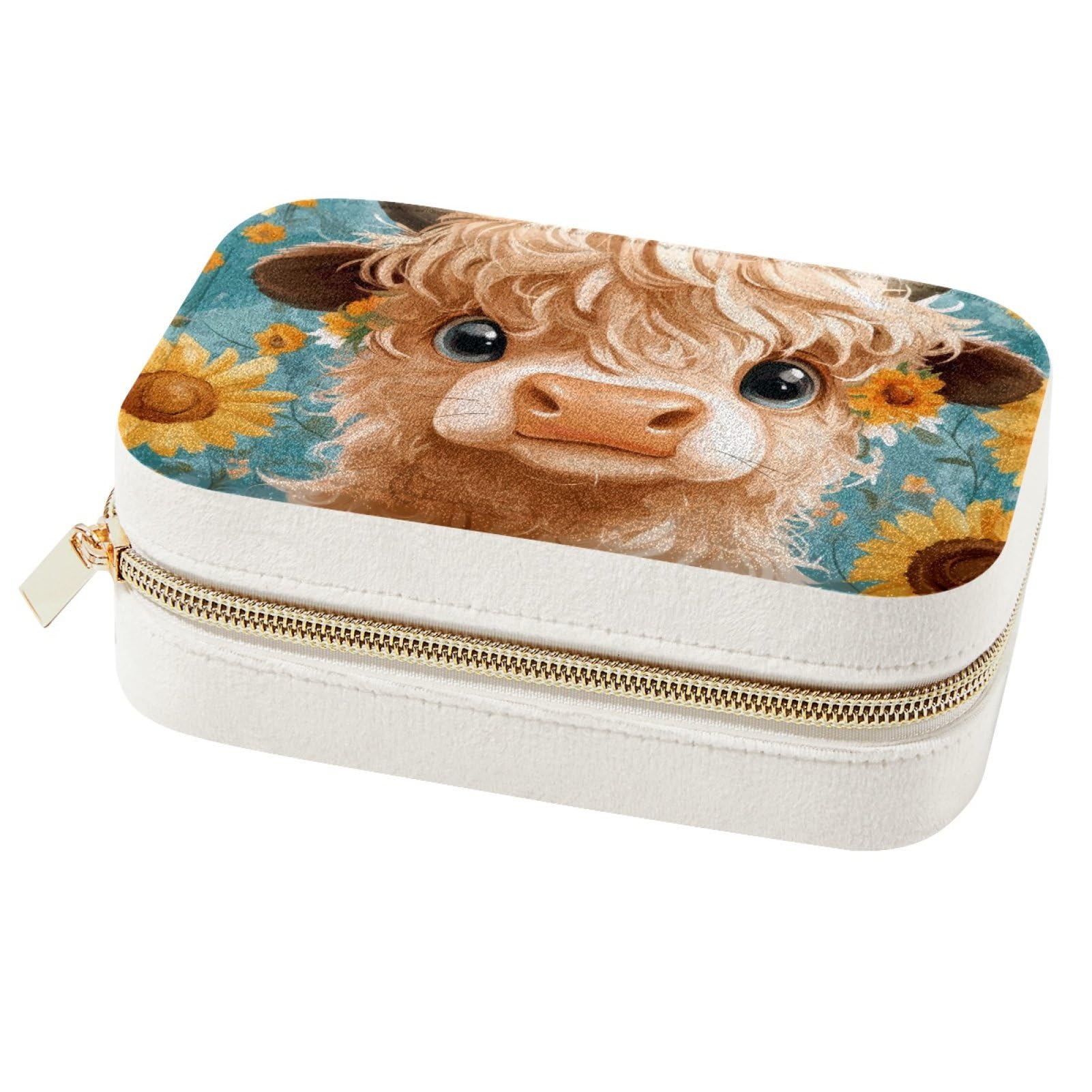 Boîte à bijoux de voyage vache des Highlands, écrin de rangement haut de gamme