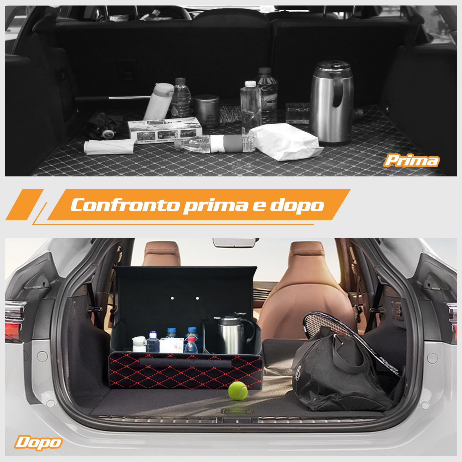 Ergocar Organizzatore per Auto PU Cuoio di Lusso Auto Organizer Impermeabile Pieghevole Organizzatore di Immagazzinaggio per SUV/Auto/Camion (Nero-L)