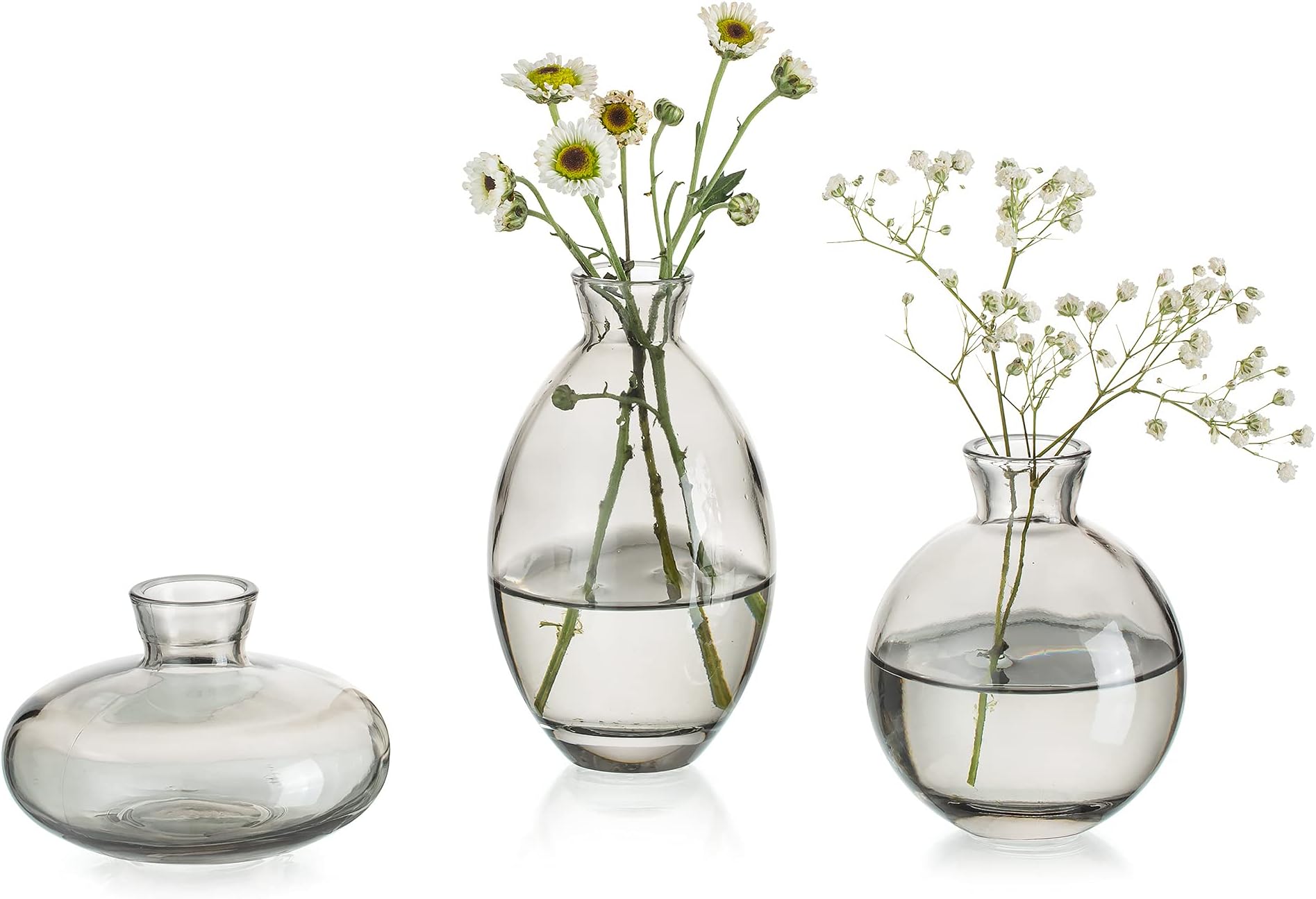 Small Vase for Table Decoration Handmade Glass Vases for Flowers, 3Pcs Grey Vintage Bud Vases Aesthetic Mini Vase Set for Kawaii Living Room Decor Bedroom Ornaments Wedding Centrepieces
