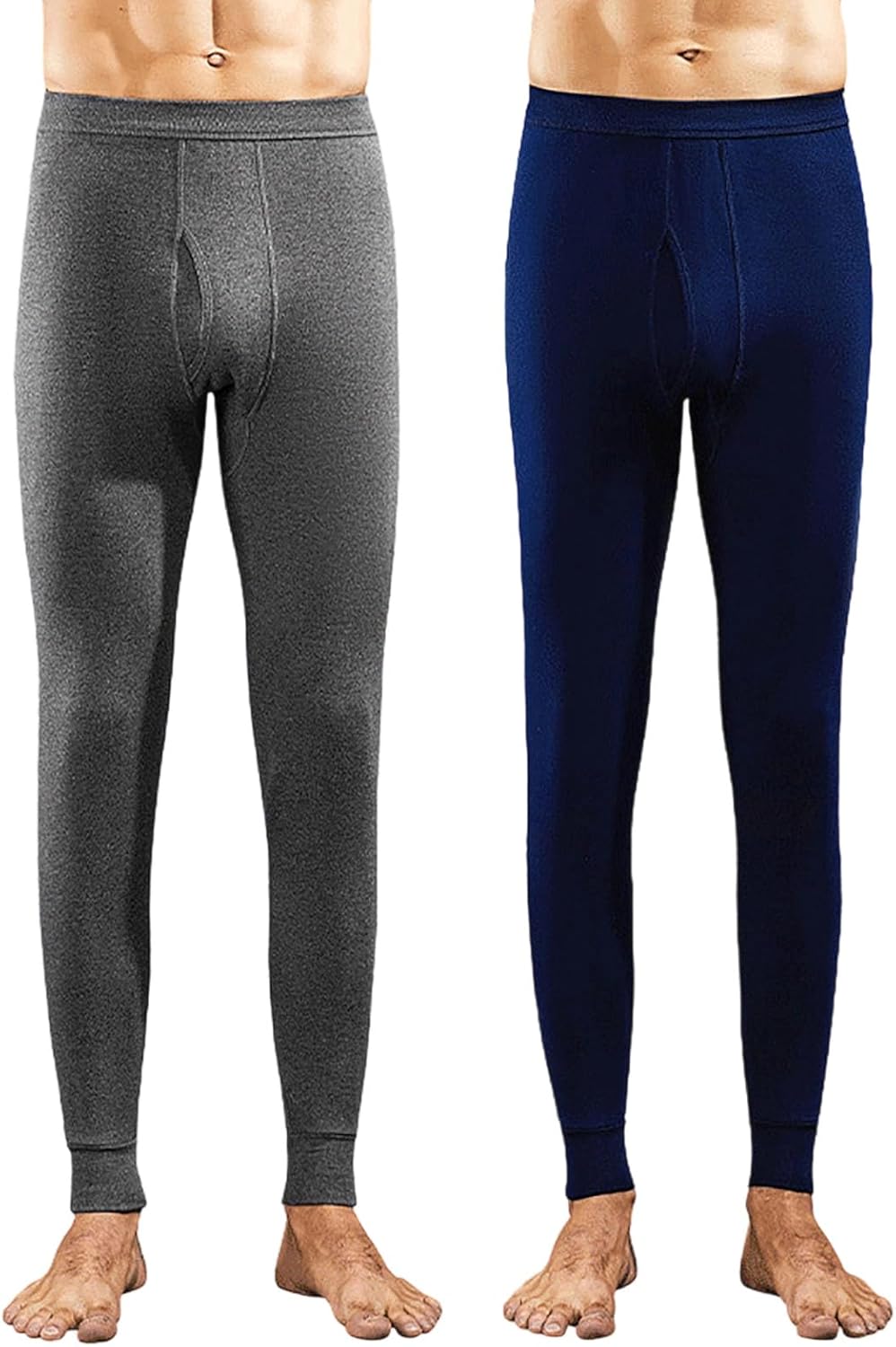 Cambkatl 2-Pack Men's Thermal Underwear Bottoms Seamless Cold Weather Long Johns Fleece Lined Leggings Base Layer Pants