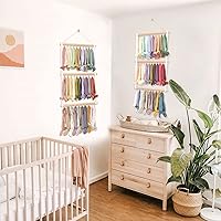 Vista 6 de POVETIRE Organizador de diademas y lazos para el pelo de niñas, organizador de accesorios para el cabello, organizador de lazos colgantes