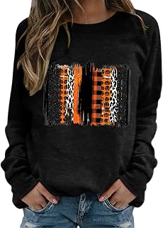 MKIUHNJ Clothes Teenage Girls Tumblr Cute Print Pattern for Women Casual Loose Crew Neck Top with Plain Long Sleeve Loose Crew Neck Pullover with Leopard Print Pullover Teenager