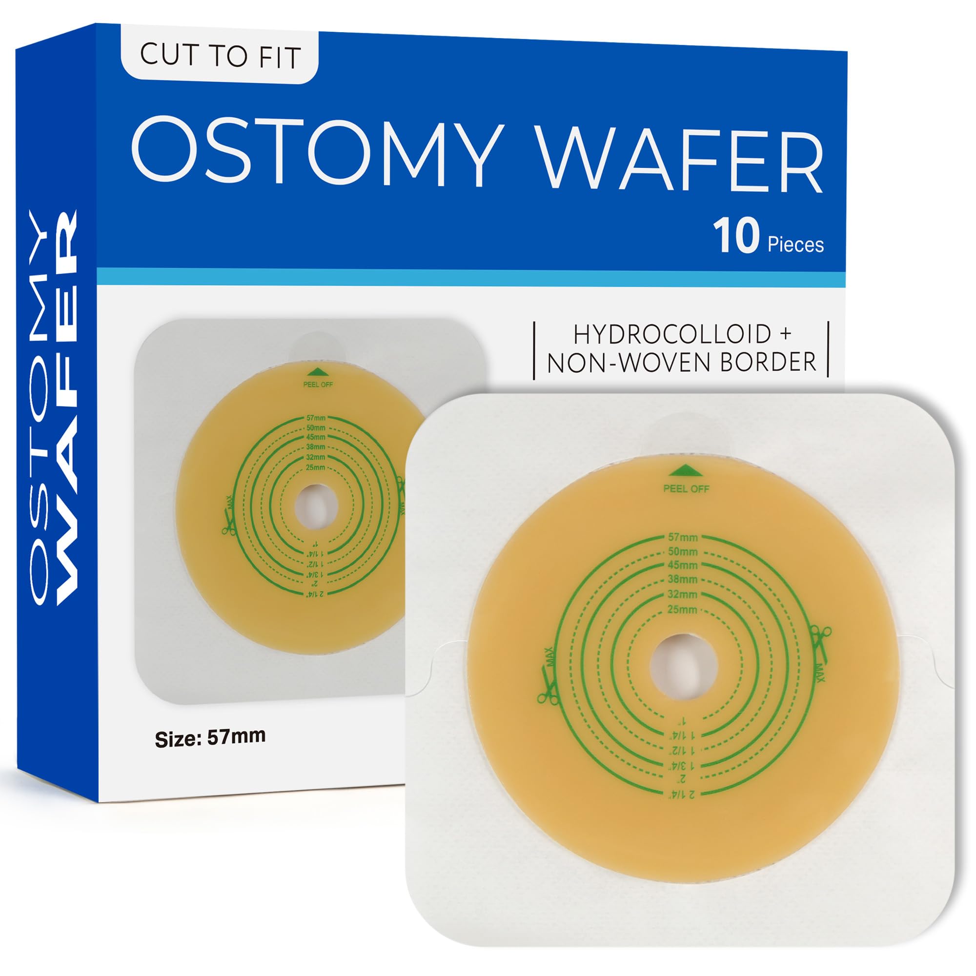 LotFancy Skin Barrier with Non-Woven Border for Two-Piece Drainable Pouch, 10 Pcs Ostomy Wafers for Colostomy Ileostomy Stoma Care, Cut-to-Fit, Ileostomy Supplies