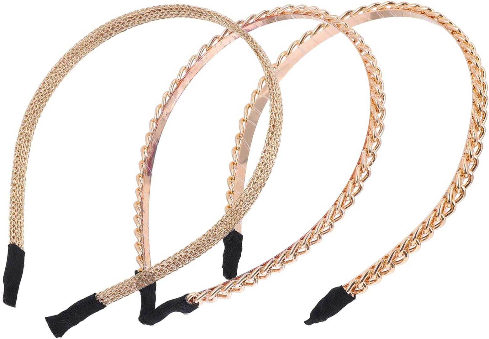 FRCOLOR3pcs Chain Headbands Gold Metal Twisted Hair Chains Statement Hairband Hair Accessories for Women