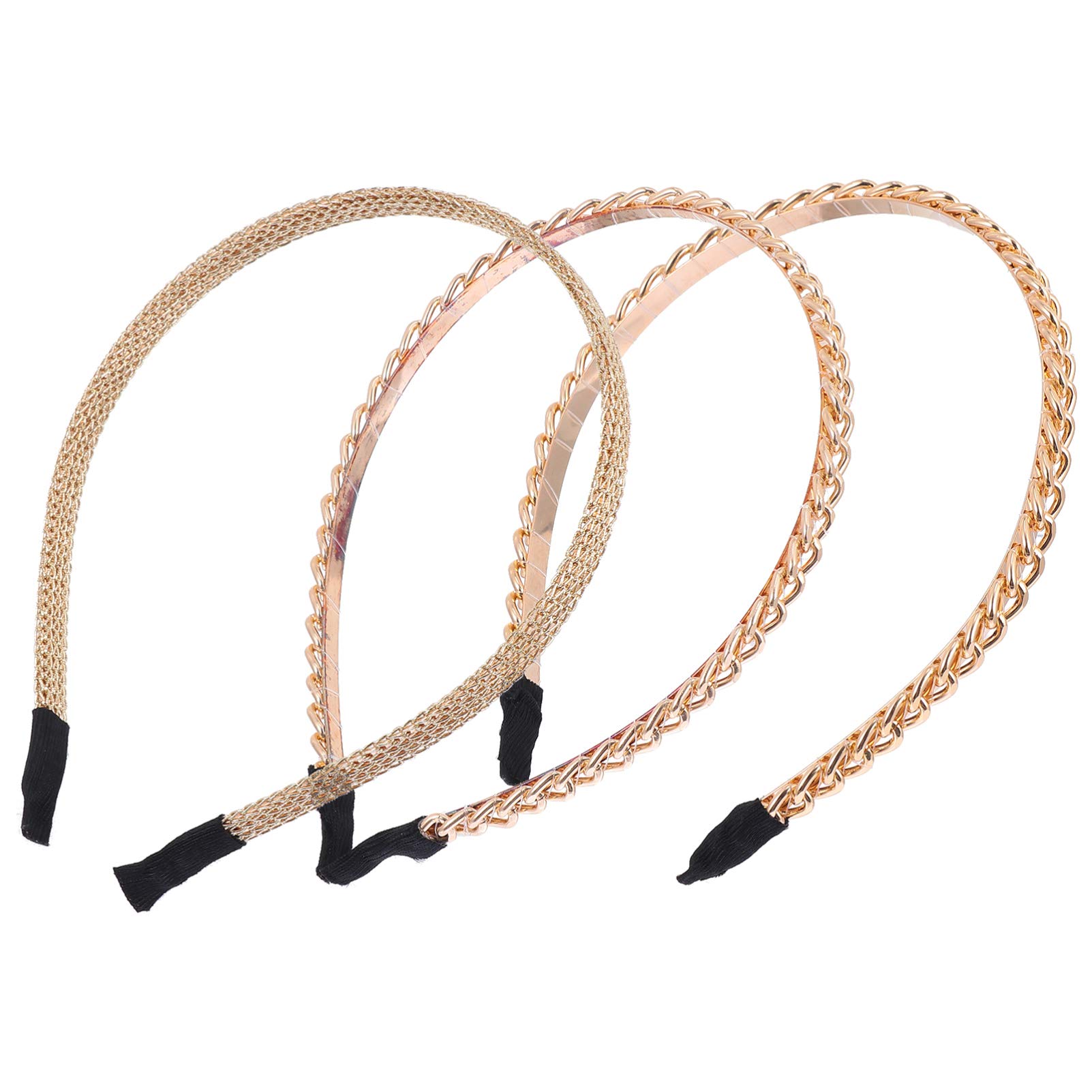 FRCOLOR3pcs Chain Headbands Gold Metal Twisted Hair Chains Statement Hairband Hair Accessories for Women