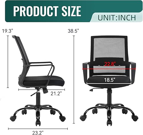 Miniatura 3 de BestOffice Silla giratoria para computadora, soporte lumbar ejecutivo, silla de malla, taburete ajustable para mujeres y hombres (negro) Negro