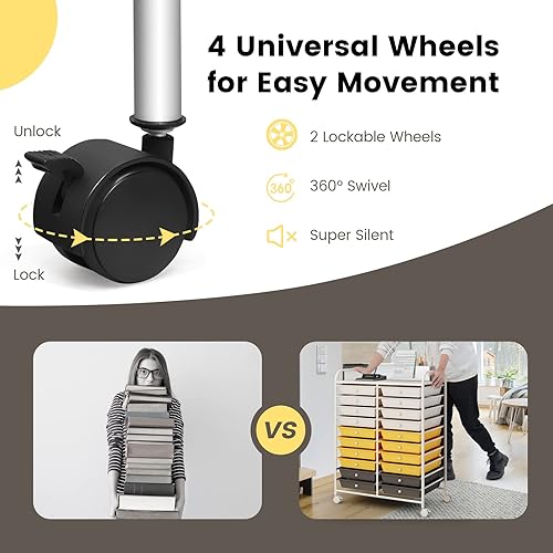 Miniatura 5 de COSTWAY Carrito de almacenamiento con ruedas de 20 cajones, carrito de almacenamiento multiusos con ruedas para la oficina en casa y la escuela